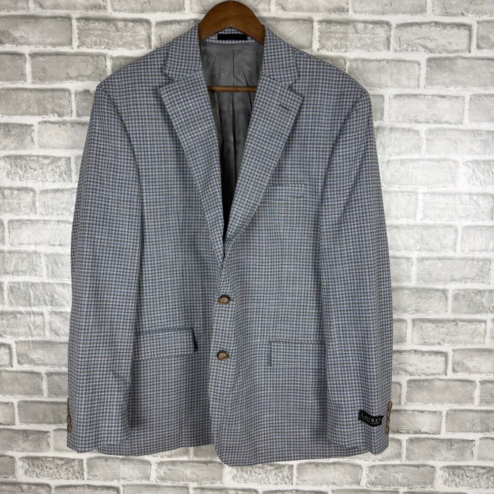 Lauren Ralph Lauren Mens 46R Blue Grey Glen Plaid Sport Coat Blazer Jacket